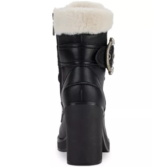 Karl Lagerfeld Paris Dottie Faux Fur Block Heel Leather Booties Size 7 - Picture 8 of 12